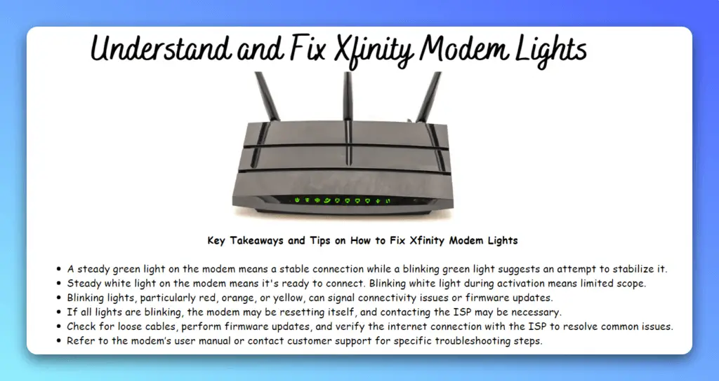 Understand and fix Xfinity Modem Lights
