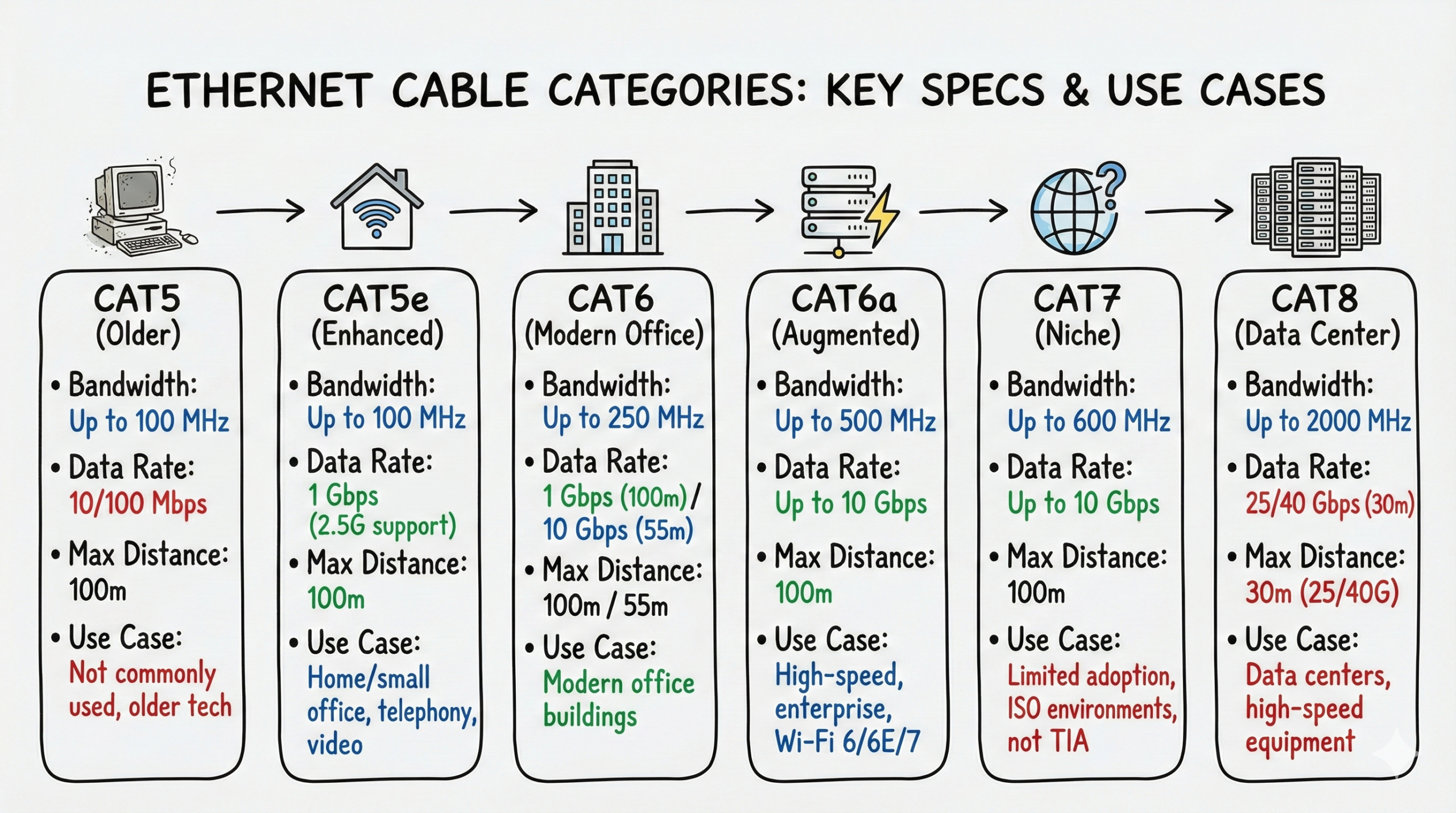 ethernet categories - key specs and use cases