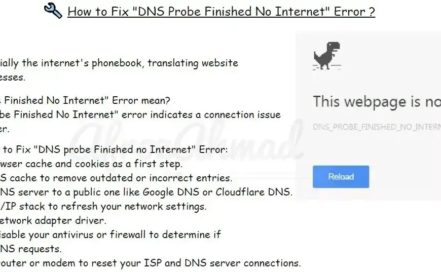 How to fix "DNS Probe Finished No Internet" Error