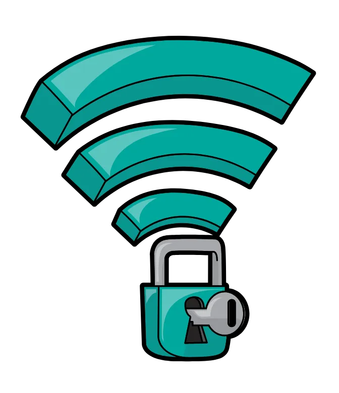 Illustration of Wi-Fi signal with a lock, symbolizing secure wireless encryption standards.