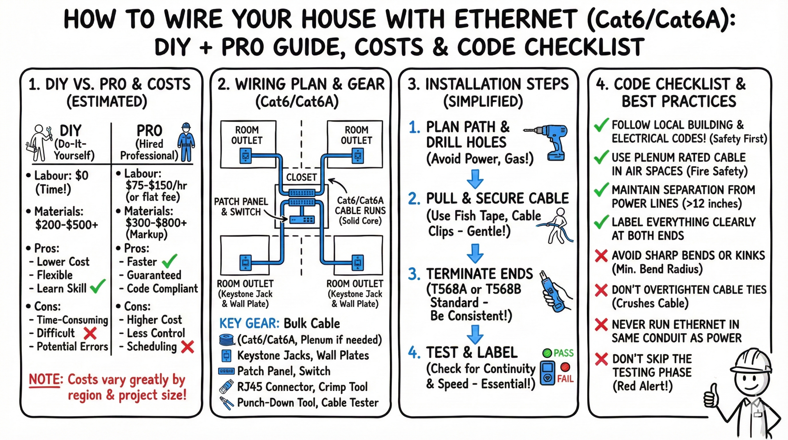 How to Wire Your House with Ethernet (Cat6Cat6A) DIY + Pro Guide, Costs & Code Checklist