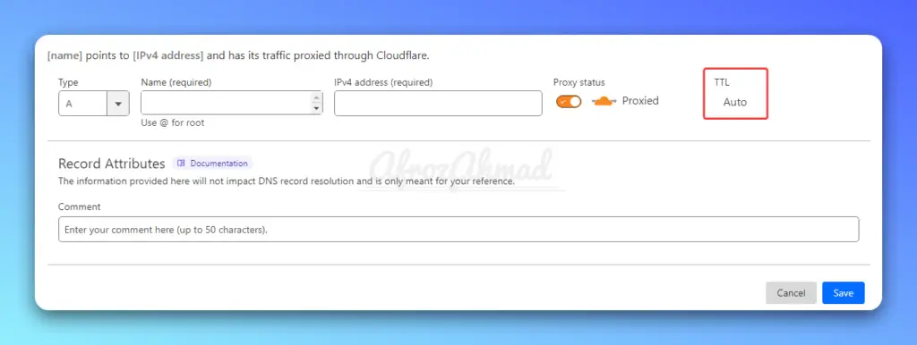 Cloudflare proxied DNS records TTL value 