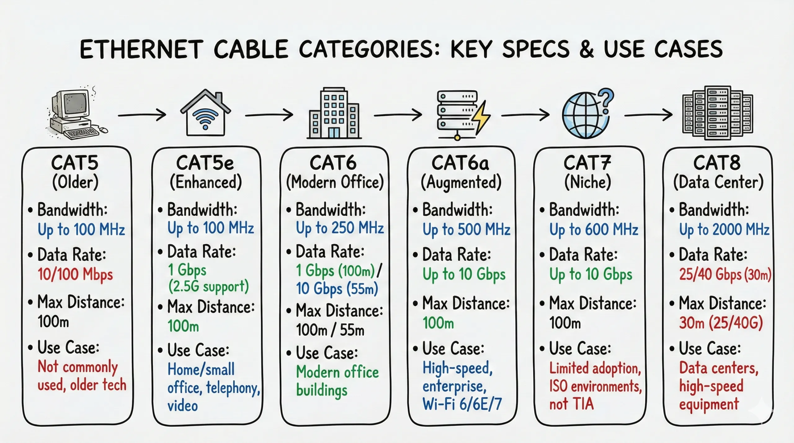 ethernet categories - key specs and use cases