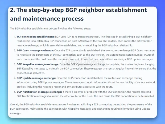 BGP Neighborship Establishment and Maintenance Process